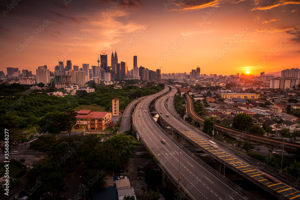 Panorama sunset Kuala Lumpur city skyline view