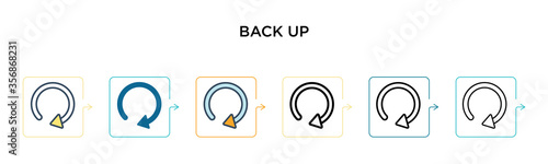 Back up vector icon in 6 different modern styles. Black, two colored back up icons designed in filled, outline, line and stroke style. Vector illustration can be used for web, mobile, ui