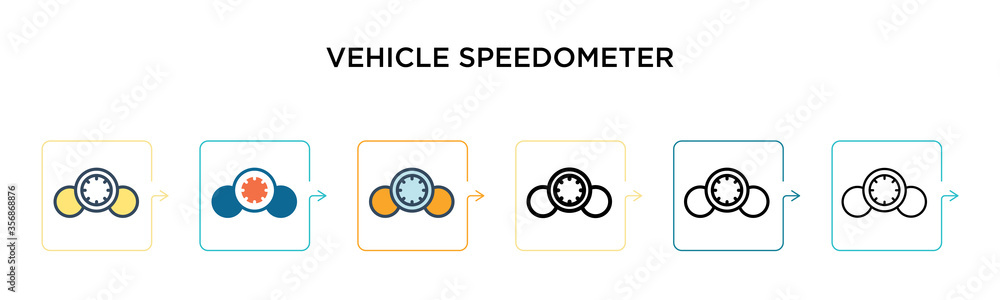 Vehicle speedometer vector icon in 6 different modern styles. Black, two colored vehicle speedometer icons designed in filled, outline, line and stroke style. Vector illustration can be used for web, Vehicle speedometer vector icon in 6 different modern styles. Black, two colored vehicle speedometer icons designed in filled, outline, line and stroke style. Vector illustration can be used for web,
