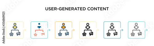 User-generated content vector icon in 6 different modern styles. Black, two colored user-generated content icons designed in filled, outline, line and stroke style. Vector illustration can be used for