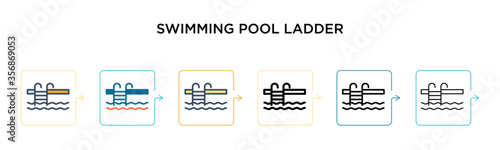Swimming pool ladder vector icon in 6 different modern styles. Black, two colored swimming pool ladder icons designed in filled, outline, line and stroke style. Vector illustration can be used for