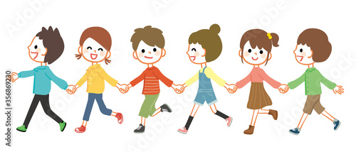 Illustration of kids walking hand in hand