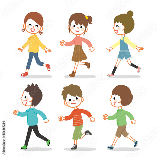 Illustration set of running children