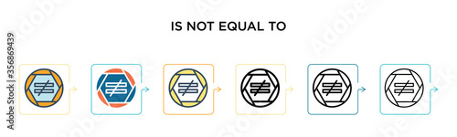 Is not equal to vector icon in 6 different modern styles. Black, two colored is not equal to icons designed in filled, outline, line and stroke style. Vector illustration can be used for web, mobile,