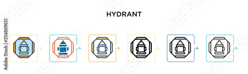 Hydrant vector icon in 6 different modern styles. Black, two colored hydrant icons designed in filled, outline, line and stroke style. Vector illustration can be used for web, mobile, ui