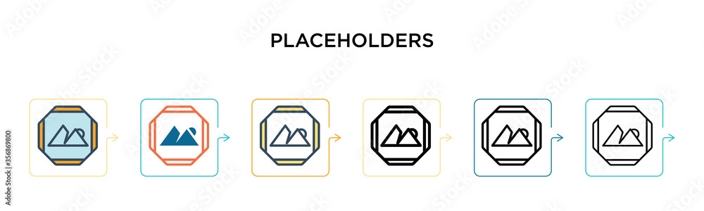 Placeholders vector icon in 6 different modern styles. Black, two colored placeholders icons designed in filled, outline, line and stroke style. Vector illustration can be used for web, mobile, ui Placeholders vector icon in 6 different modern styles. Black, two colored placeholders icons designed in filled, outline, line and stroke style. Vector illustration can be used for web, mobile, ui