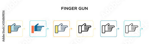 Finger gun vector icon in 6 different modern styles. Black, two colored finger gun icons designed in filled, outline, line and stroke style. Vector illustration can be used for web, mobile, ui