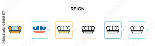 Reign vector icon in 6 different modern styles. Black, two colored reign icons designed in filled, outline, line and stroke style. Vector illustration can be used for web, mobile, ui