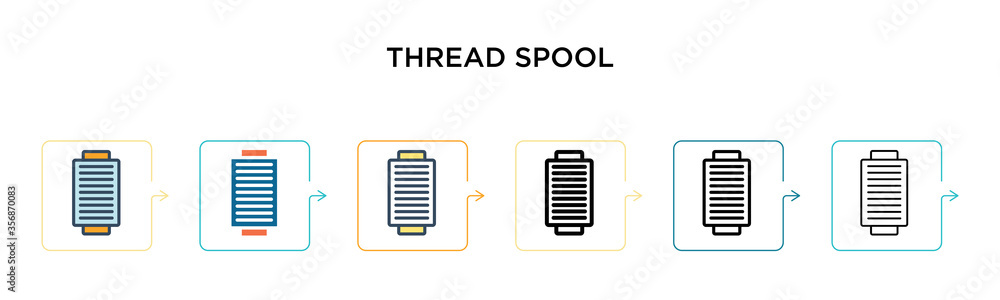 Thread spool vector icon in 6 different modern styles. Black, two colored thread spool icons designed in filled, outline, line and stroke style. Vector illustration can be used for web, mobile, ui Thread spool vector icon in 6 different modern styles. Black, two colored thread spool icons designed in filled, outline, line and stroke style. Vector illustration can be used for web, mobile, ui