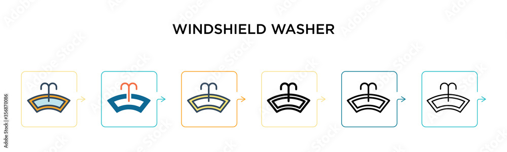Windshield washer vector icon in 6 different modern styles. Black, two colored windshield washer icons designed in filled, outline, line and stroke style. Vector illustration can be used for web, Windshield washer vector icon in 6 different modern styles. Black, two colored windshield washer icons designed in filled, outline, line and stroke style. Vector illustration can be used for web,