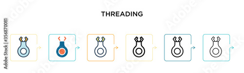 Threading vector icon in 6 different modern styles. Black  two colored threading icons designed in filled  outline  line and stroke style. Vector illustration can be used for web  mobile  ui