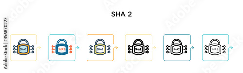 Sha 2 vector icon in 6 different modern styles. Black, two colored sha 2 icons designed in filled, outline, line and stroke style. Vector illustration can be used for web, mobile, ui