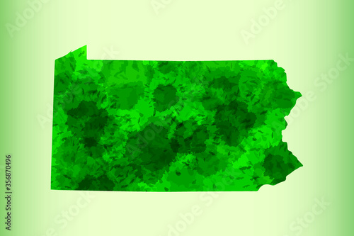 Pennsylvania watercolor map vector illustration of green color on light background using paint brush in paper page