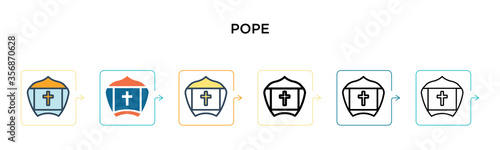 Pope vector icon in 6 different modern styles. Black, two colored pope icons designed in filled, outline, line and stroke style. Vector illustration can be used for web, mobile, ui