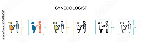 Gynecologist vector icon in 6 different modern styles. Black, two colored gynecologist icons designed in filled, outline, line and stroke style. Vector illustration can be used for web, mobile, ui