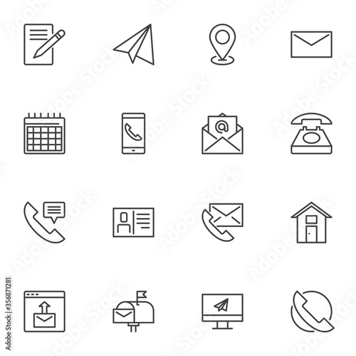 Contact us line icons set, outline vector symbol collection, linear style pictogram pack. Signs, logo illustration. Set includes icons as email message, mobile phone call, telephone support, mailbox