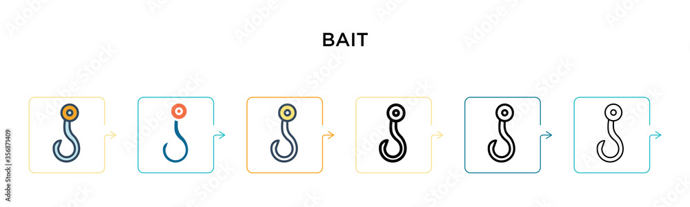 Bait vector icon in 6 different modern styles. Black, two colored bait icons designed in filled, outline, line and stroke style. Vector illustration can be used for web, mobile, ui Bait vector icon in 6 different modern styles. Black, two colored bait icons designed in filled, outline, line and stroke style. Vector illustration can be used for web, mobile, ui