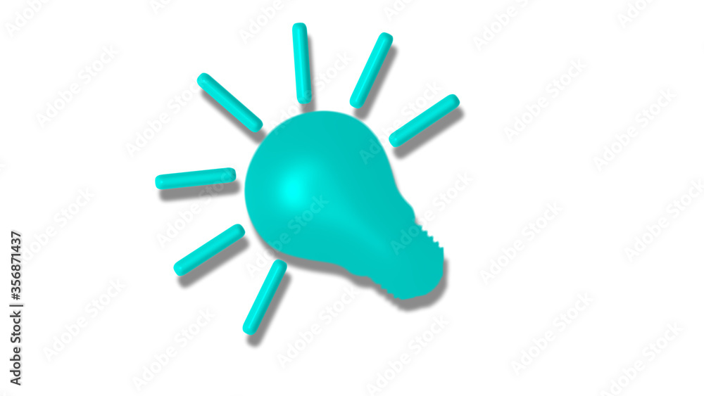 Amazing cyan color 3d bulb icon on white background,3d idea bulb icon