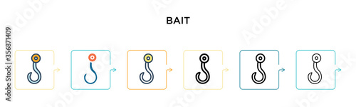 Bait vector icon in 6 different modern styles. Black, two colored bait icons designed in filled, outline, line and stroke style. Vector illustration can be used for web, mobile, ui