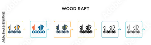 Wood raft vector icon in 6 different modern styles. Black, two colored wood raft icons designed in filled, outline, line and stroke style. Vector illustration can be used for web, mobile, ui