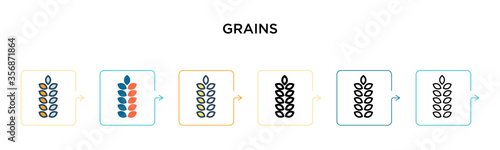 Grains vector icon in 6 different modern styles. Black, two colored grains icons designed in filled, outline, line and stroke style. Vector illustration can be used for web, mobile, ui