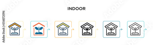 Indoor vector icon in 6 different modern styles. Black, two colored indoor icons designed in filled, outline, line and stroke style. Vector illustration can be used for web, mobile, ui