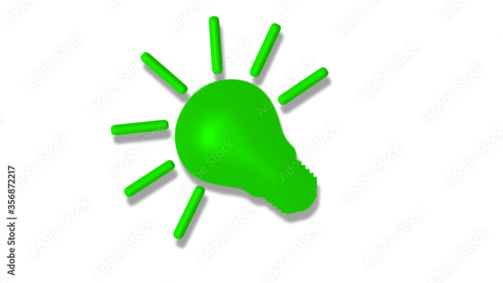 Green color 3d bulb icon on white background,New idea bulb icon