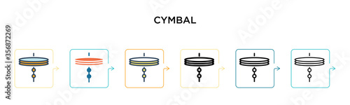 Cymbal vector icon in 6 different modern styles. Black, two colored cymbal icons designed in filled, outline, line and stroke style. Vector illustration can be used for web, mobile, ui