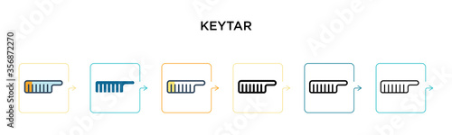 Keytar vector icon in 6 different modern styles. Black, two colored keytar icons designed in filled, outline, line and stroke style. Vector illustration can be used for web, mobile, ui