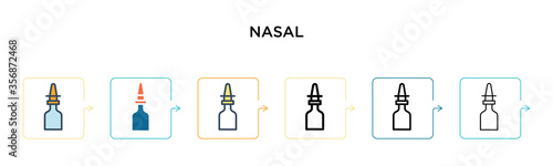 Nasal vector icon in 6 different modern styles. Black, two colored nasal icons designed in filled, outline, line and stroke style. Vector illustration can be used for web, mobile, ui