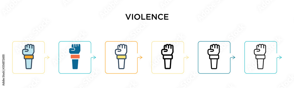 Violence vector icon in 6 different modern styles. Black, two colored violence icons designed in filled, outline, line and stroke style. Vector illustration can be used for web, mobile, ui Violence vector icon in 6 different modern styles. Black, two colored violence icons designed in filled, outline, line and stroke style. Vector illustration can be used for web, mobile, ui