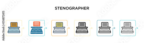 Stenographer vector icon in 6 different modern styles. Black, two colored stenographer icons designed in filled, outline, line and stroke style. Vector illustration can be used for web, mobile, ui