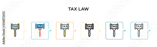 Tax law vector icon in 6 different modern styles. Black, two colored tax law icons designed in filled, outline, line and stroke style. Vector illustration can be used for web, mobile, ui
