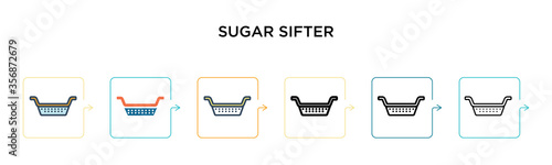 Sugar sifter vector icon in 6 different modern styles. Black, two colored sugar sifter icons designed in filled, outline, line and stroke style. Vector illustration can be used for web, mobile, ui