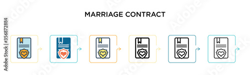 Marriage contract vector icon in 6 different modern styles. Black, two colored marriage contract icons designed in filled, outline, line and stroke style. Vector illustration can be used for web,
