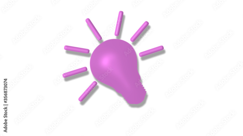 Pink light 3d idea bulb icon on white background,3d bulb icon