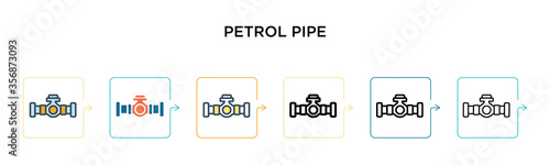 Petrol pipe vector icon in 6 different modern styles. Black, two colored petrol pipe icons designed in filled, outline, line and stroke style. Vector illustration can be used for web, mobile, ui