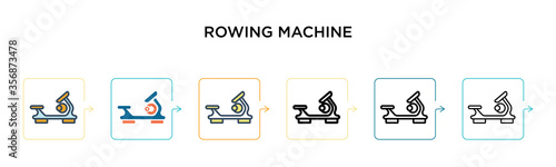 Rowing machine vector icon in 6 different modern styles. Black, two colored rowing machine icons designed in filled, outline, line and stroke style. Vector illustration can be used for web, mobile, ui