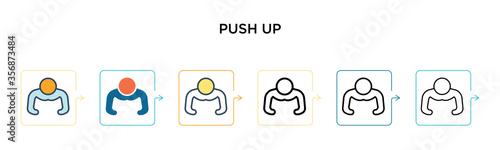 Push up vector icon in 6 different modern styles. Black, two colored push up icons designed in filled, outline, line and stroke style. Vector illustration can be used for web, mobile, ui