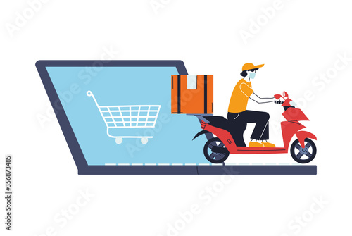 man with mask on delivery with location and application,