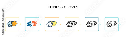 Fitness gloves vector icon in 6 different modern styles. Black, two colored fitness gloves icons designed in filled, outline, line and stroke style. Vector illustration can be used for web, mobile, ui