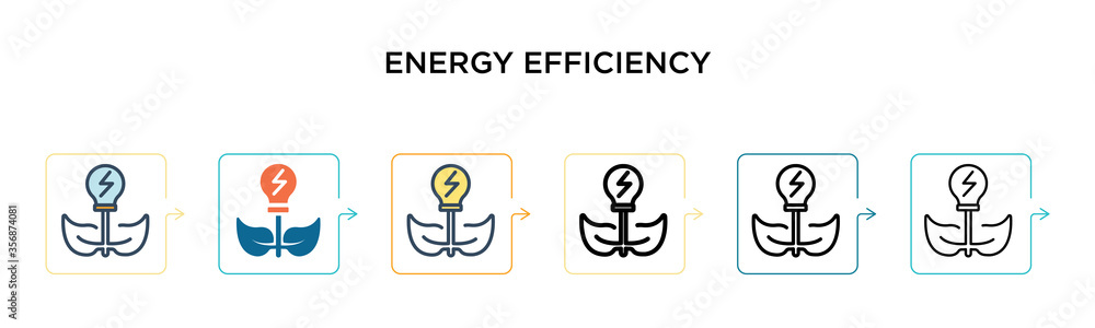 Energy efficiency vector icon in 6 different modern styles. Black, two colored energy efficiency icons designed in filled, outline, line and stroke style. Vector illustration can be used for web, Energy efficiency vector icon in 6 different modern styles. Black, two colored energy efficiency icons designed in filled, outline, line and stroke style. Vector illustration can be used for web,