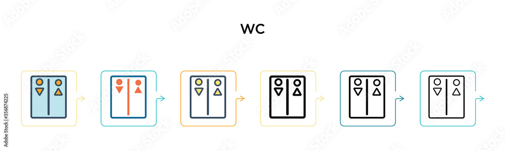 Wc vector icon in 6 different modern styles. Black, two colored wc ...