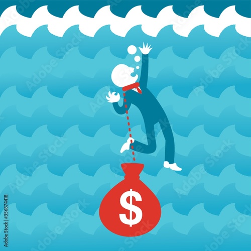 man drowning in debt