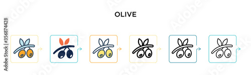 Olive vector icon in 6 different modern styles. Black, two colored olive icons designed in filled, outline, line and stroke style. Vector illustration can be used for web, mobile, ui