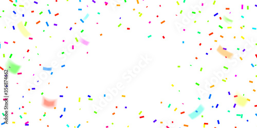 colorful confetti on white background with blurred confetti and center copy space illustration vector.