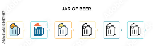 Jar of beer vector icon in 6 different modern styles. Black, two colored jar of beer icons designed in filled, outline, line and stroke style. Vector illustration can be used for web, mobile, ui