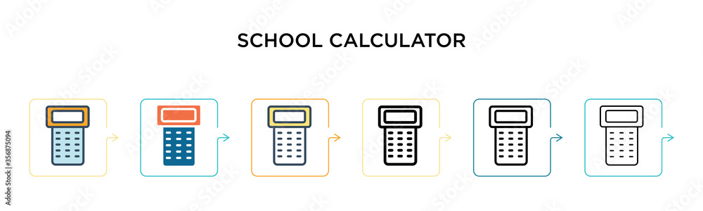 School calculator vector icon in 6 different modern styles. Black, two colored school calculator icons designed in filled, outline, line and stroke style. Vector illustration can be used for web, School calculator vector icon in 6 different modern styles. Black, two colored school calculator icons designed in filled, outline, line and stroke style. Vector illustration can be used for web,