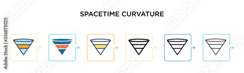 Spacetime curvature vector icon in 6 different modern styles. Black, two colored spacetime curvature icons designed in filled, outline, line and stroke style. Vector illustration can be used for web,