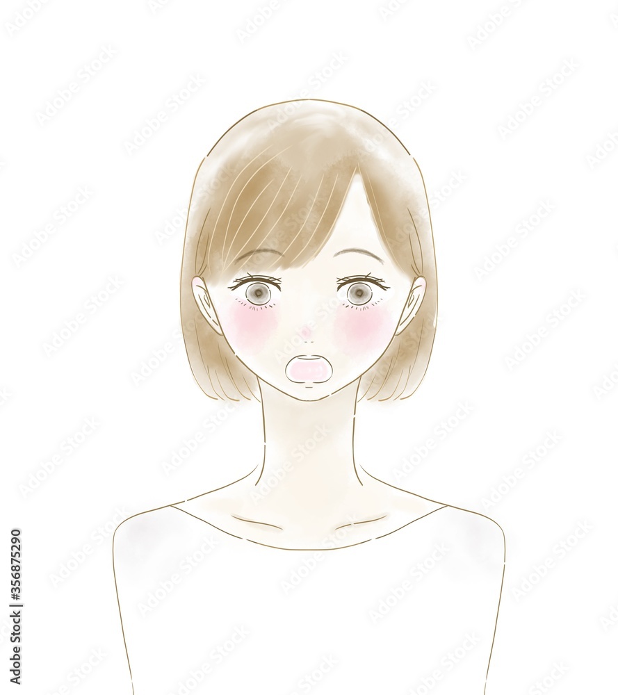 驚く 女性 ボブ 茶髪 驚く 女性 ボブ 茶髪